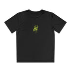 A black youth athletic tee featuring a bold green HC speed emblem with dripping paint and three stars above it. The shirt is designed for comfort and movement, ideal for active young skaters.